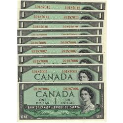 1954 $1 BC-37b Beattie-Rasm. Run of 9 consecutive notes.  All Unc.