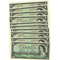 1954 $1 BC-37b Beattie-Rasm. Run of 13 consecutive notes.  All Unc.