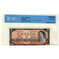 1954 $2 BC-38aA *A/B0022151 CCCS UNC-62. A better replacement note.