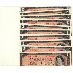 1954 $2 BC-38b Beattie-Rasm. Run of 10 consecutive notes. All Unc.
