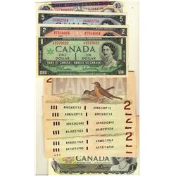 Large lot of modern banknotes including: 1954 $2, 1954 $5, 1967 $1, 1973 $1 (28), 1986 $2 (10), 1971