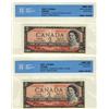 Image 1 : 1954 $2 BC-38bA *A/B0037186/87 CCCS UNC63. A nice consecutive pair