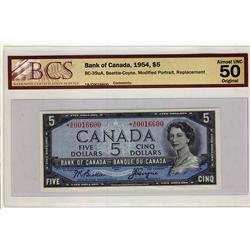 1954 $5 BC-39aA #*AC0016600 BCS AU50.