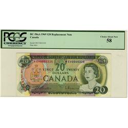 1969 $20 BC-50aA #*EV0005325 PCGS AU58. Rare replacement. Looks choice.