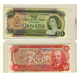 1975 $50 BC-51a #HA2761725 & 1969 $20 BC-50a #EG3155401.  Lot of 2 notes AU-UNC.