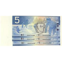 2003 $5 BC-62aA-i #HNH6556280-281-282,  Lot of 3 consecutives notes, All UNC