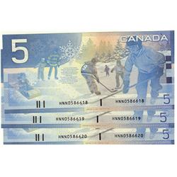 2003 $5 BC-62aA-i #HNN0586618-19-20,  Lot of 3 consecutives notes,  All Unc,