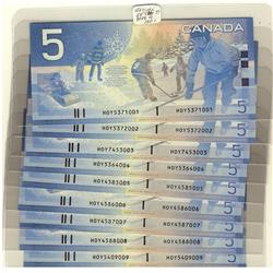 2005 $5 BC-62b #HOY5371001, 5372002,7453003, 5364004, 4585005,4586006, 4587007, 4588008, 5409009,  L