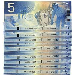 2004 $5 BC-62bA #HNR9875630-31-32-33-34-35-36-37-38-39,   Lot of 10 consecutive notes,  All UNC