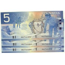 2004 $5 BC-62bA #HNZ7464852,53,54,  Lot of 3 consecutive notes,  All UNC