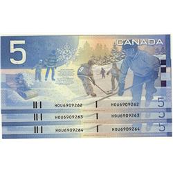 2005 $5 BC-62bA #HOU6909262-263-264,  Lot of 3 consecutive notes,  All UNC