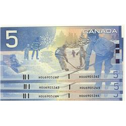 2005 $5 BC-62bA #HOU 6905262-63-64,  Lot of 3 consecutive notes,  All UNC