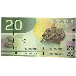2006 $20 BC-64aA-i #EZI9822305 -06,  Lot of 2 consecutive notes,  All UNC,