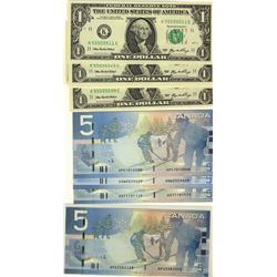 2006 $5 BC-67a and 2006 US $1 FRN notes.  Lot includes 12 notes with fancy serial numbers.  Should b