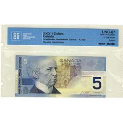 RADAR 2003 $5 BC-62a-i #HNM9996999 CCCS UNC67