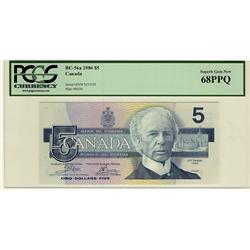 SOLID, 1986 $5 BC-56a ENW5555555 PCGS UNC68PPQ.  A perfect example.