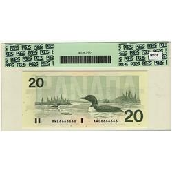 SOLID, 1991 $20 BC-58c #AWE6666666, PCGS Superb Gem UNC67 PPQ.