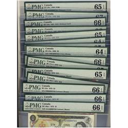 A PAIR OF MATCHED SETS:  1973 $1 BC-46a-i AAA0000782 Pmg UNC66 EPQ, 1974 $2 BC-47a-i /ABA0000782, 19