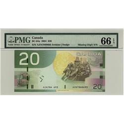 ERROR NOTE, 2004 $20 BC-64a #AZN7868693 PMG UNC66EPQ. Missing digit in serial number.