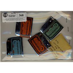 Lot of 4 lighters showing Canadian banknotes, 1954 $5, $20, $50 (2), also includes a 1973 Olympic $1