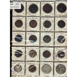 Tokens & Medals.  Lot of 40 pcs including Quebec Bank Tokens, Lesslie & Sons, Tiffins, Nova Scotia a