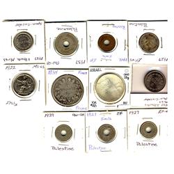 WORLD COINS.  Lot of 11 coins. France, Israel, Italy, Spain and Palestine.  Should be viewed.