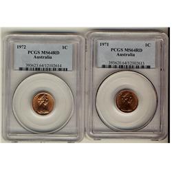 Australia 1971, 1972,  1¢ PCGS MS64RD.  Both full red example.
