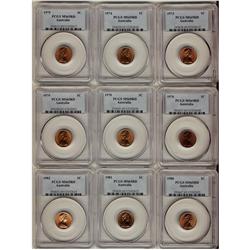 Australia 1973, 1974, 1975, 1976, 1978, 1979, 1980, 1981, 1982  1¢ all 9 coins PCGS MS65RD.  