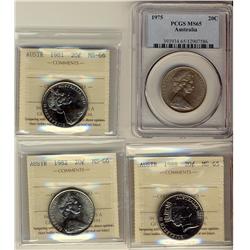 Australia 1975 PCGS MS65, 1981 MS66, 1982 MS66, 1988 MS65 20¢ all others are  ICCS graded.