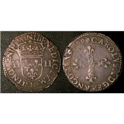 Quart d'écu Rouen 1590  Fine+