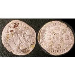 Douzain aux croissants 1550 F-VF, possibly cleaned.