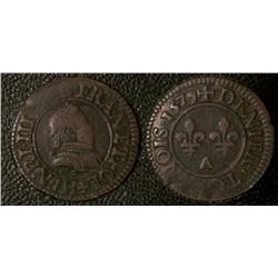 Denier tournois Paris 1579 Fine or better