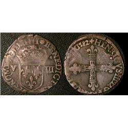 Huitième d' écu Nantes 1582  VG-F