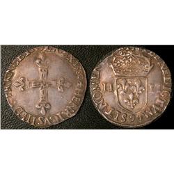 Quart d' écu Rennes 1580  VF-EF or better