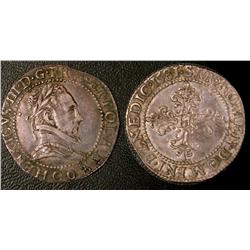 Demi franc col plat Poitiers 1581  VF+ or better