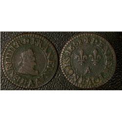 Denier tournois 1st type Paris 1608  F-VF