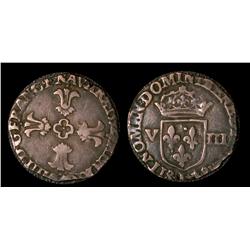 Huitième d'écu 3rd type Limoges 1592  Fine+