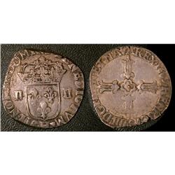 Quart d'écu 2sd type La rochelle 1603  Fine
