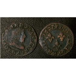 Double tournois 1st type 1627  VF