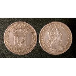 Douzième d'écu 3rd type Paris 1643  VF or better