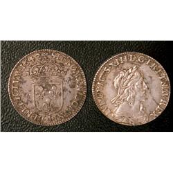 Douzième d'écu 3rd type Paris 1642  VF or better