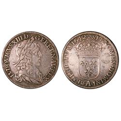 Demi-écu 2sd type Paris 1642  VF, cleaned and corroded.