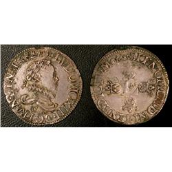 Demi franc 3rd type Rouen 1615 F+ or better
