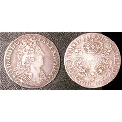 Quart d'écu aux trois couronnes  1710  F-VF