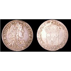 Demi écu d'argent a la mèche longue  1647  VF+ or better