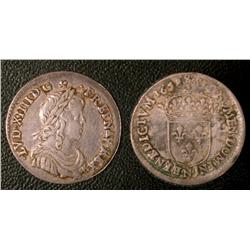 Douzième d'écu d'argent a la mèche longue  1658  VF