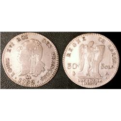 1/4 écu constitutionnel 1792 30 sols Fine, light scratch