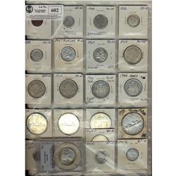 Large lot of 22 coins including: 1¢ 1949 A to, 5¢: 1902, 1922. 10¢ 1916, 1938. 25¢ 1947 ML, 1960. 50