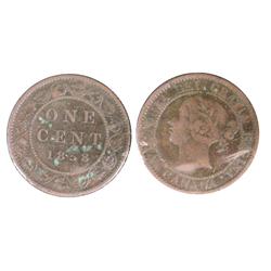 1858 1¢.  Fine in grade with slight die rotation and small spots of vers de gris on rev.