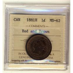 1881H 1¢ ICCS MS62 Red Brown